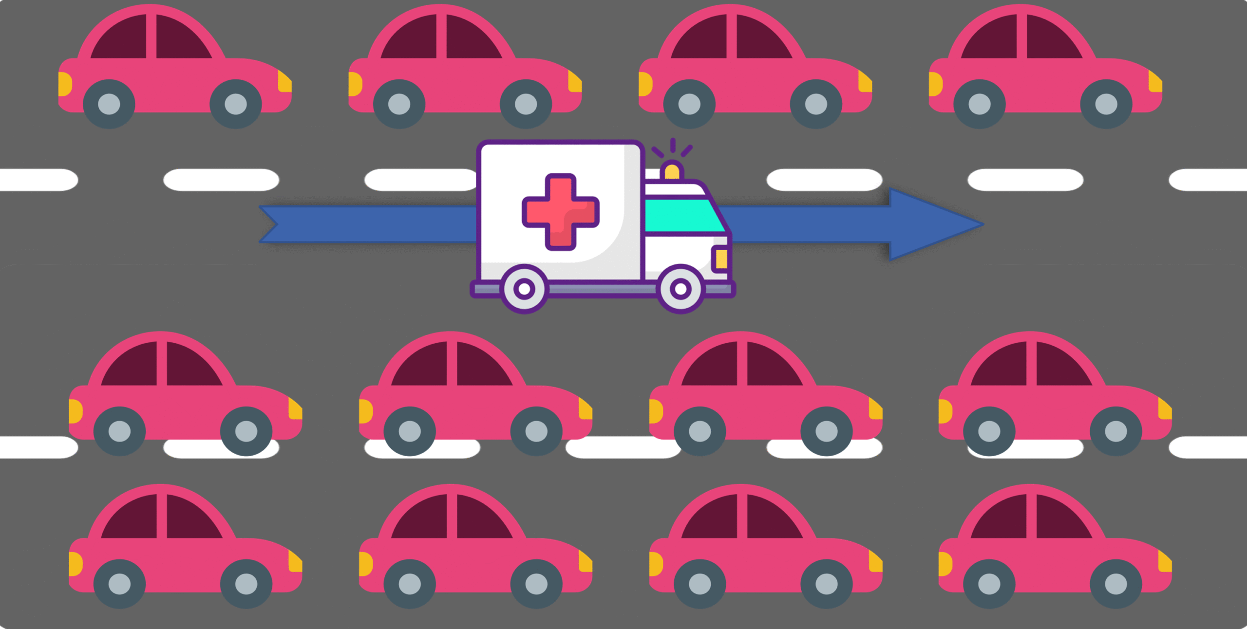 Quality of Service illustrated by an ambulance prioritized through traffic, showing how urgent data is given preference in a congested network.