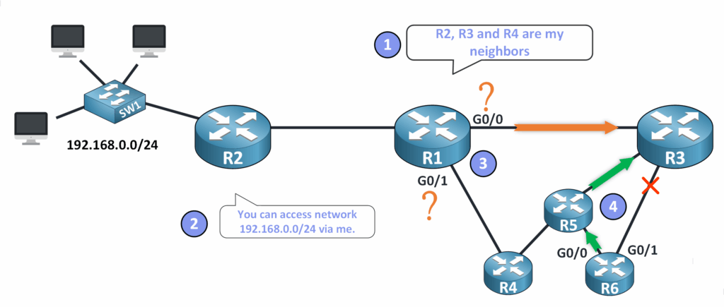 Cómo los routers intercambian información y actualizan las rutas dinámicamente cuando cambia la topología de la red.