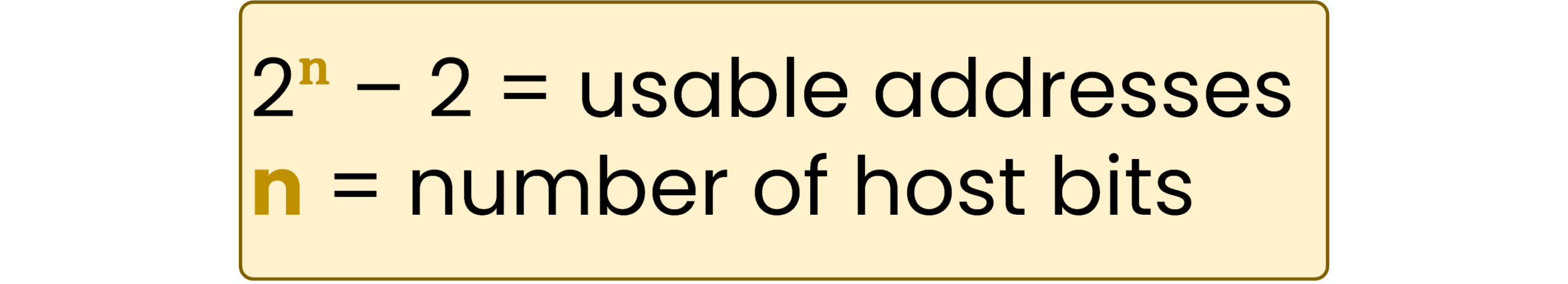Formula to calculate usable IP addresses in a subnet.